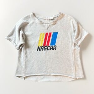 Nascar VTG 80s 90s Cropped Short Sleeve Crew Sweatshirt Sz L Motorsports Racing